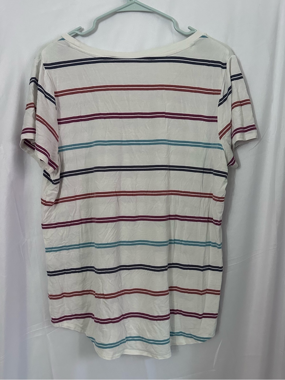 Market & Spruce Cream Striped Pocket Tee with Teal, Navy & Burgundy Accents - Picture 3 of 3